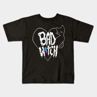 Bad Witch Galaxy Aesthetic Wiccan Halloween Black Cat Kids T-Shirt